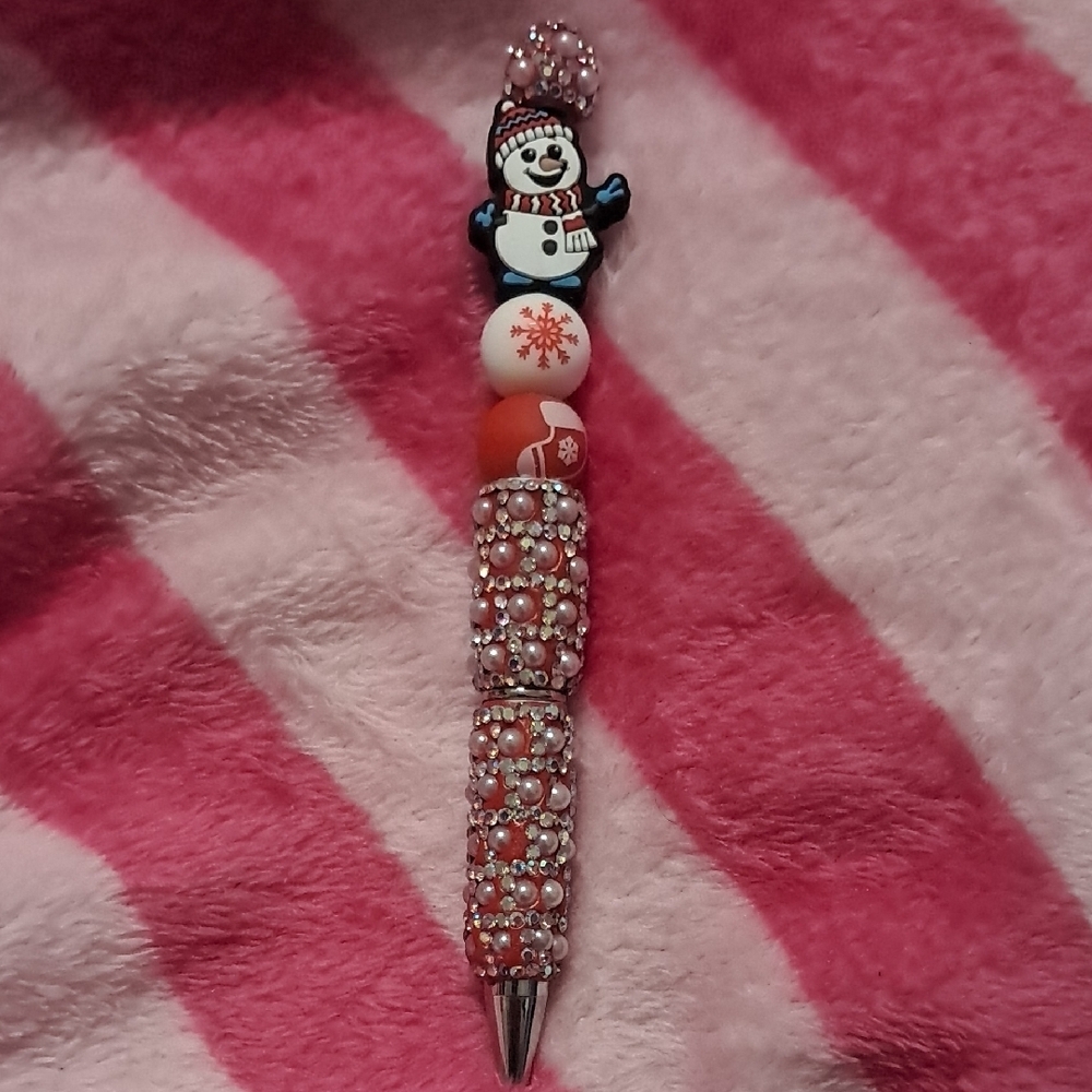 Handmade Festive Snowman Beaded Pen
